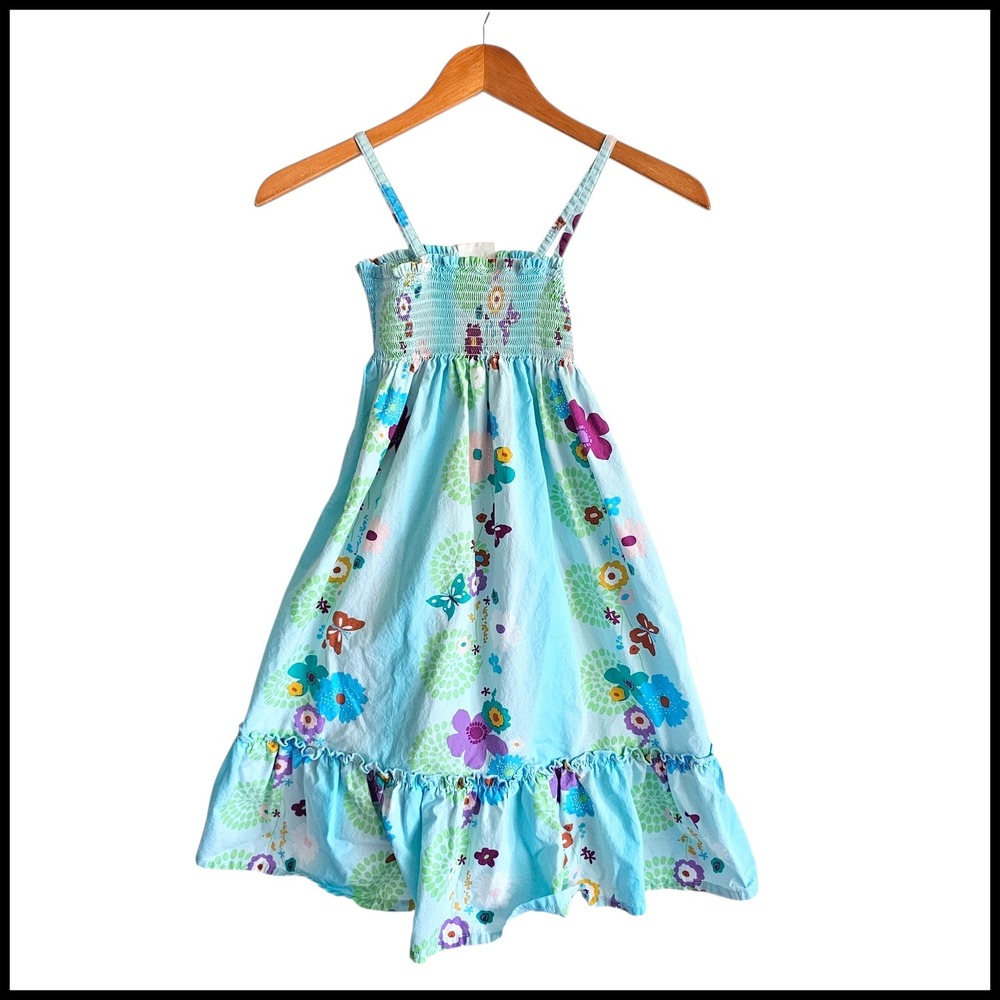 Hanna Andersson‎ Sundress Smocked Floral Butterfly Dress Blue Girl Size 140